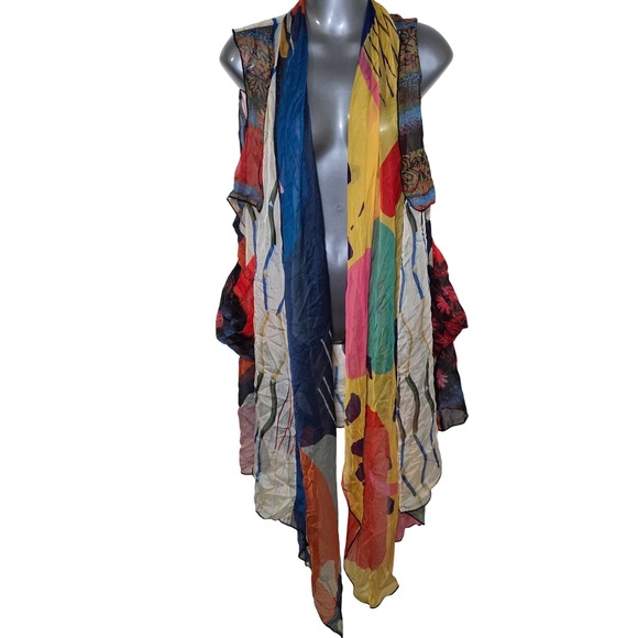 Jackets & Blazers - Feratelli XL Colorful Patchwork Sheer Chiffon Duster Vest Boho Artsy Lagenlook
